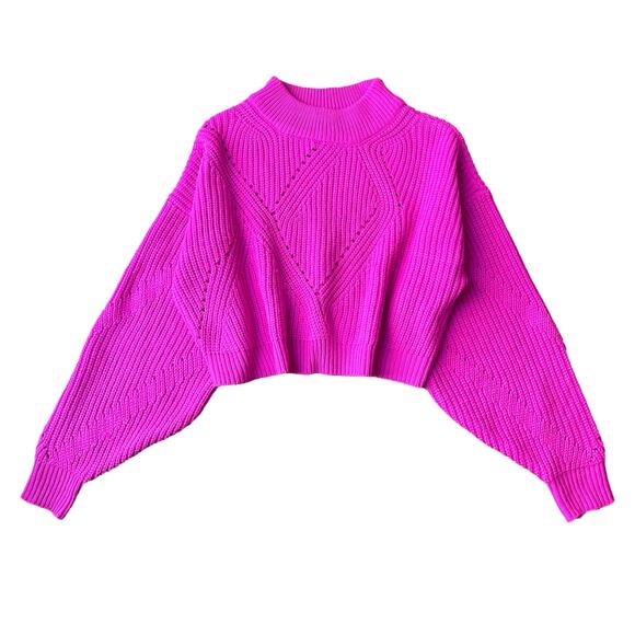 Socialite Pointelle Knit Hot Pink Cropped Sweater, Size M - Picture 3 of 11